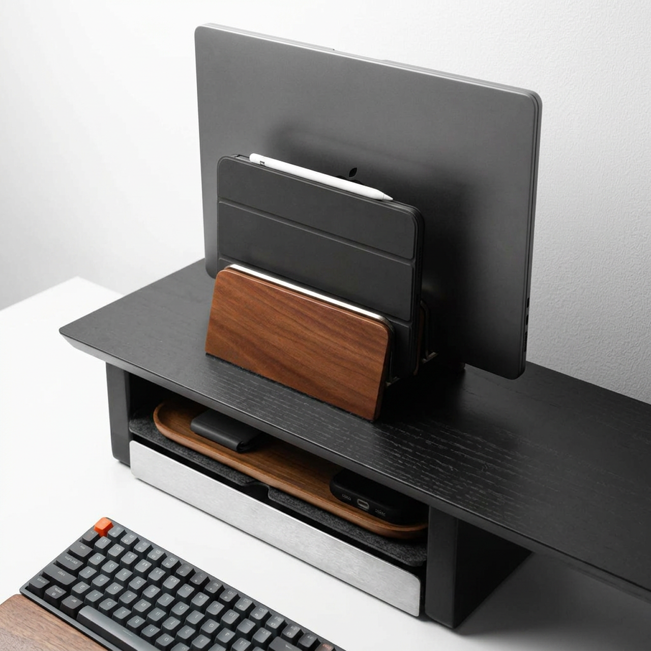 Vertical Laptop Stand | Adjustable | Walnut